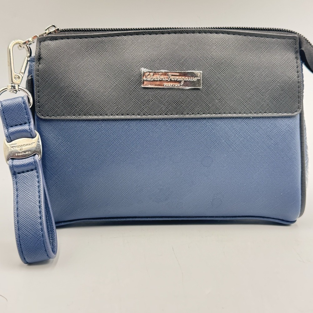 Salvatore Ferragamo Parfums for EVA Air Black Blue Cosmetic Travel Bag NWOT